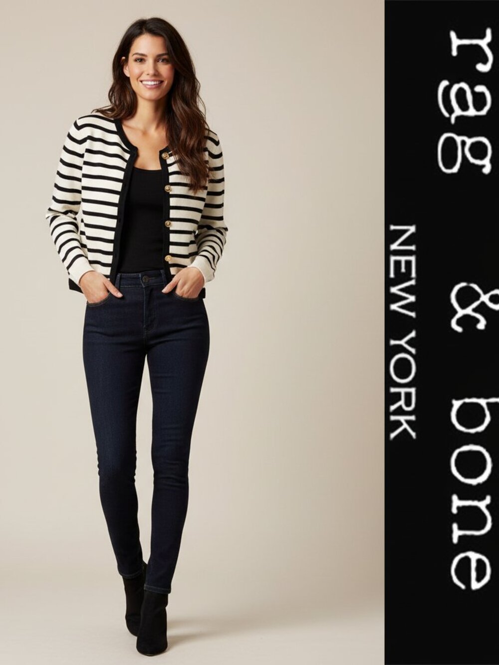 rag & bone Dee Stripe Cardigan Small Petite Luxury Knit Sweater Designer Layer